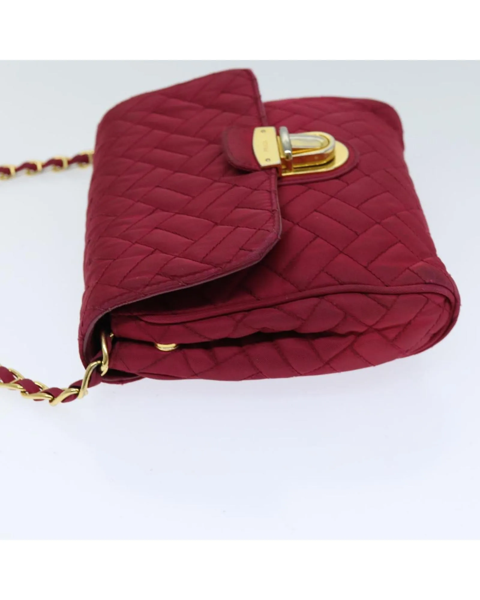 Chain Shoulder Bag in Pink Nylon