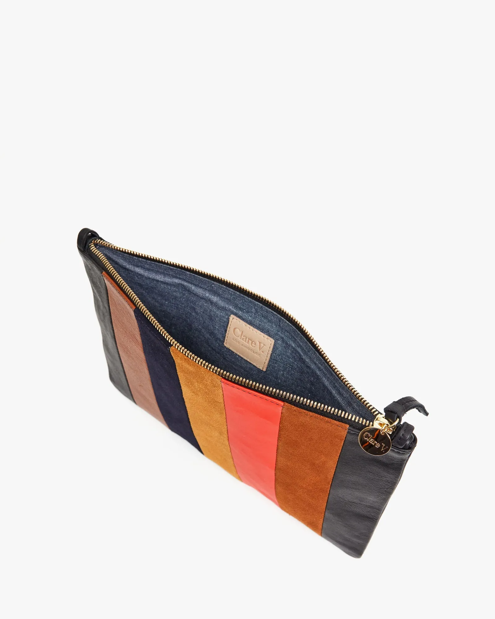 Clare V - Flat Clutch w/ Tabs in Suede & Nappa Multi Patchwork