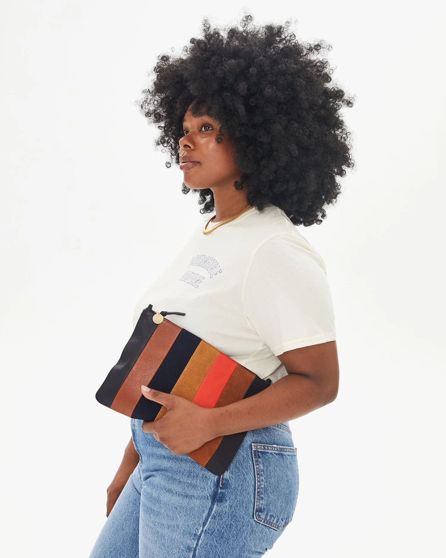 Clare V - Flat Clutch w/ Tabs in Suede & Nappa Multi Patchwork