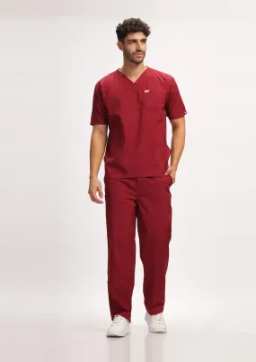 Classic Men's V-neck (Maroon) Scrub - Bundle Set