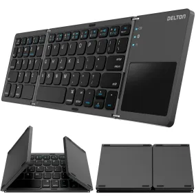 Delton F75 Bluetooth Keyboard with Sensitive Touchpad, Portable & Folding Design, Rechargeable Wireless Keyboard, Compatible with PC/Laptop, iMac, Tablets, Smartphones and More - Black