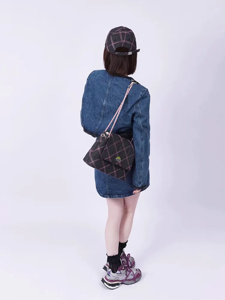 Denim plaid shoulder bag【s0000007316】