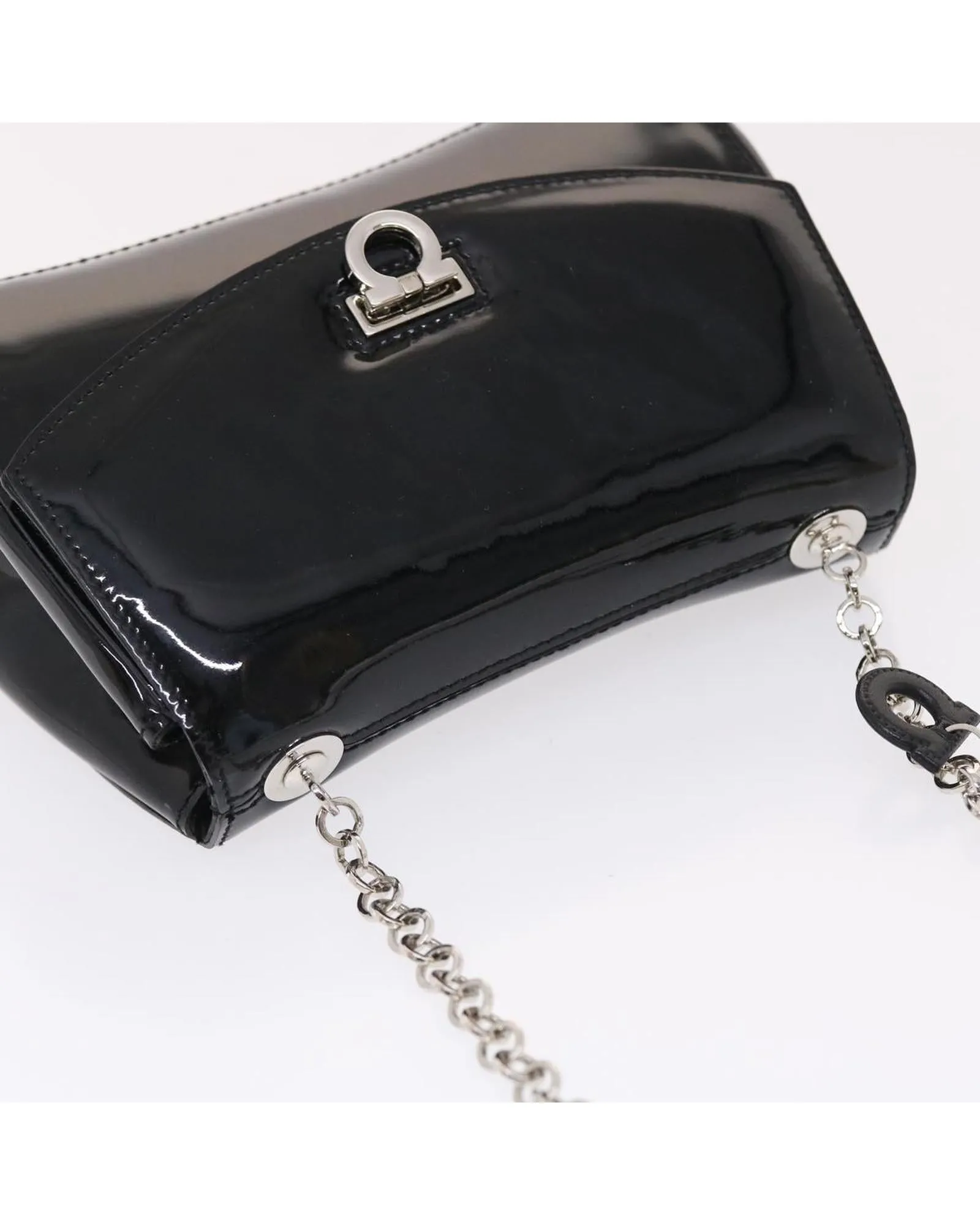 Enamel Black Gancini Chain Shoulder Bag - Authentic