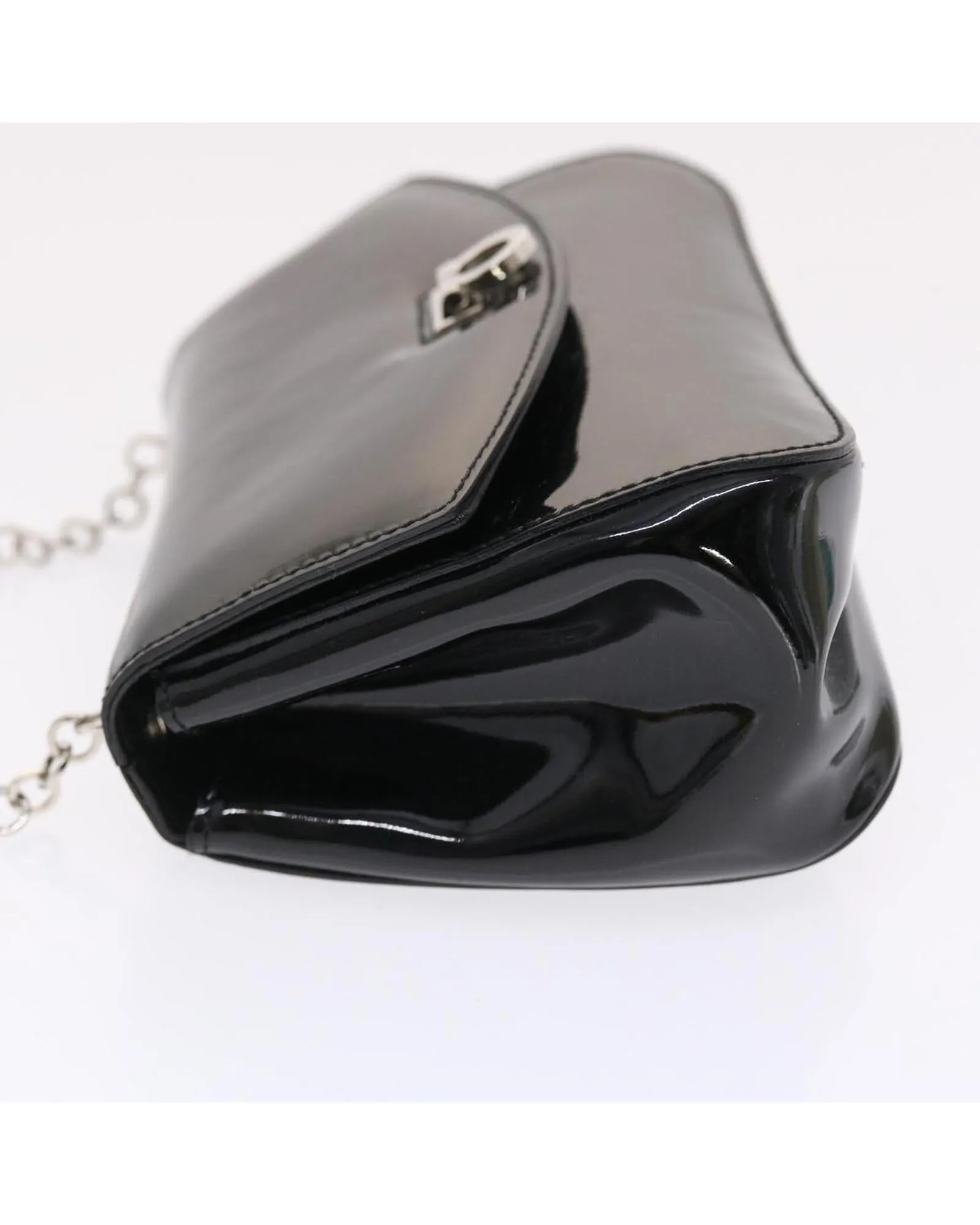 Enamel Black Gancini Chain Shoulder Bag - Authentic