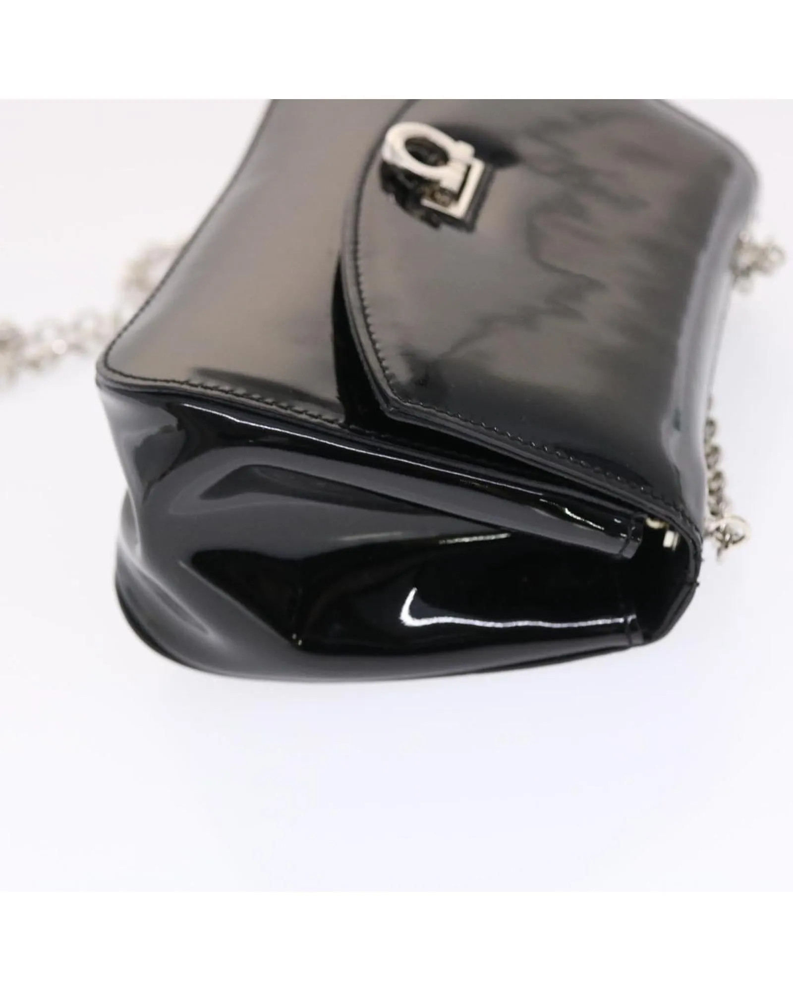 Enamel Black Gancini Chain Shoulder Bag - Authentic