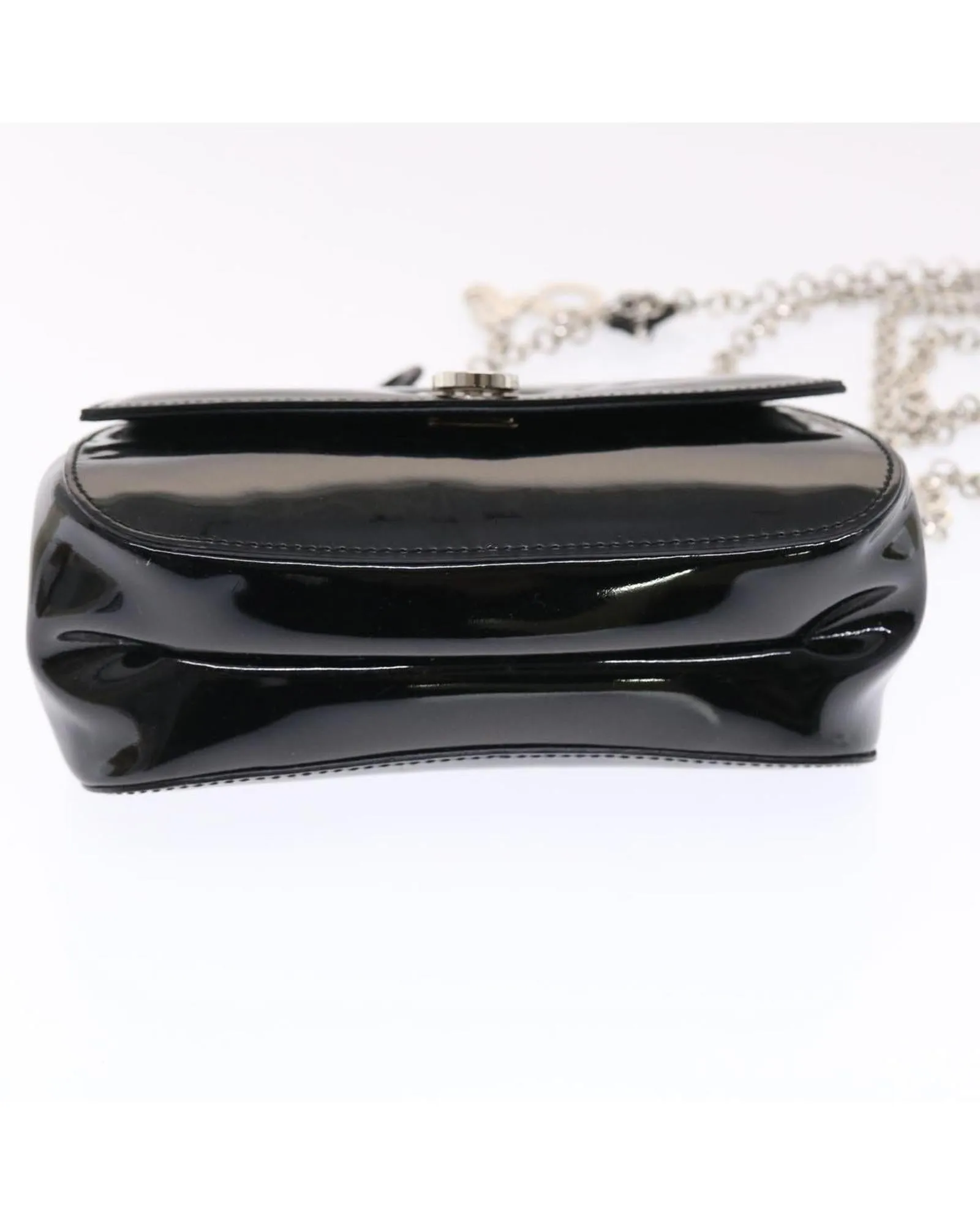 Enamel Black Gancini Chain Shoulder Bag - Authentic