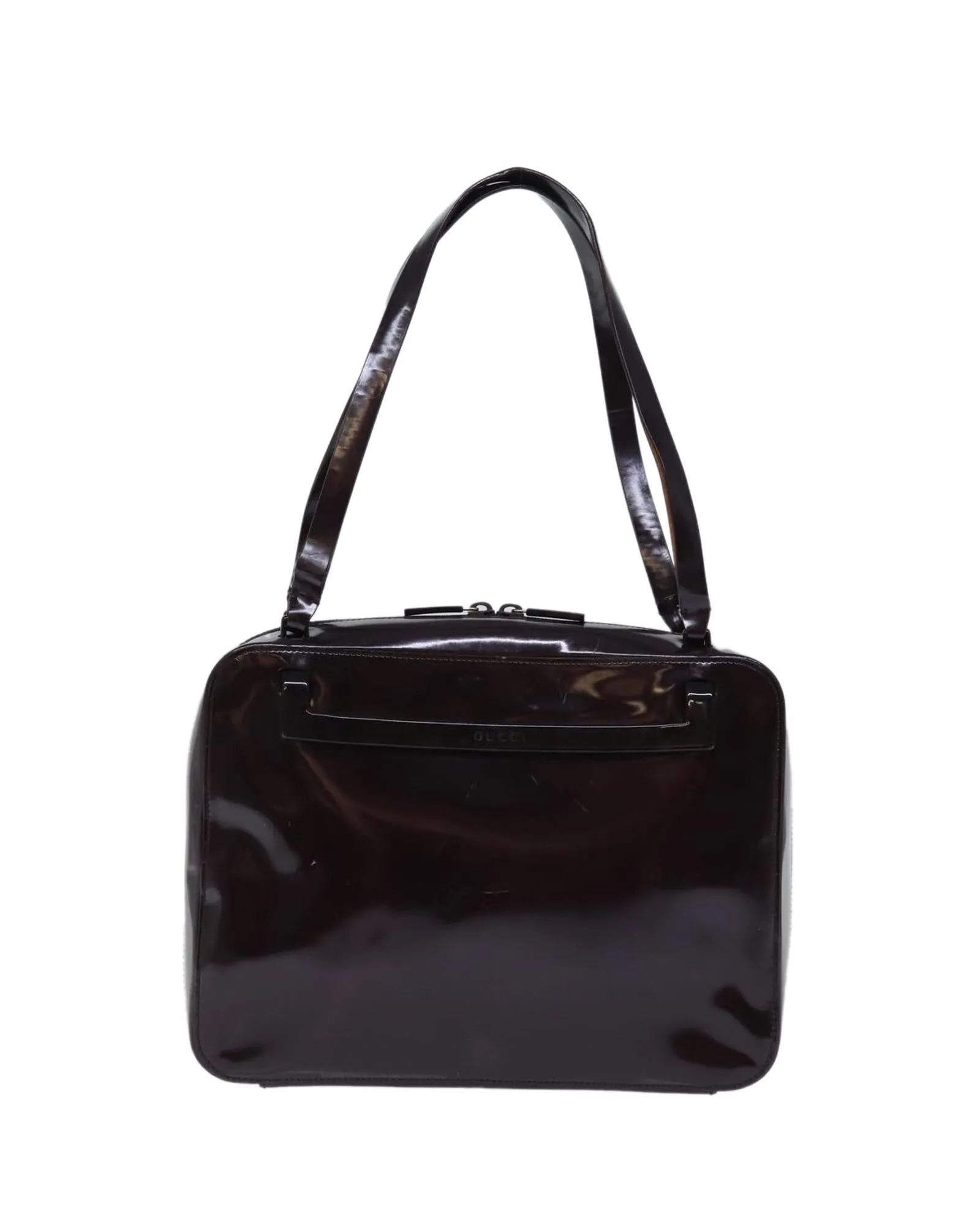 Enamel Bordeaux Shoulder Bag with Double Straps and Gold Hardware