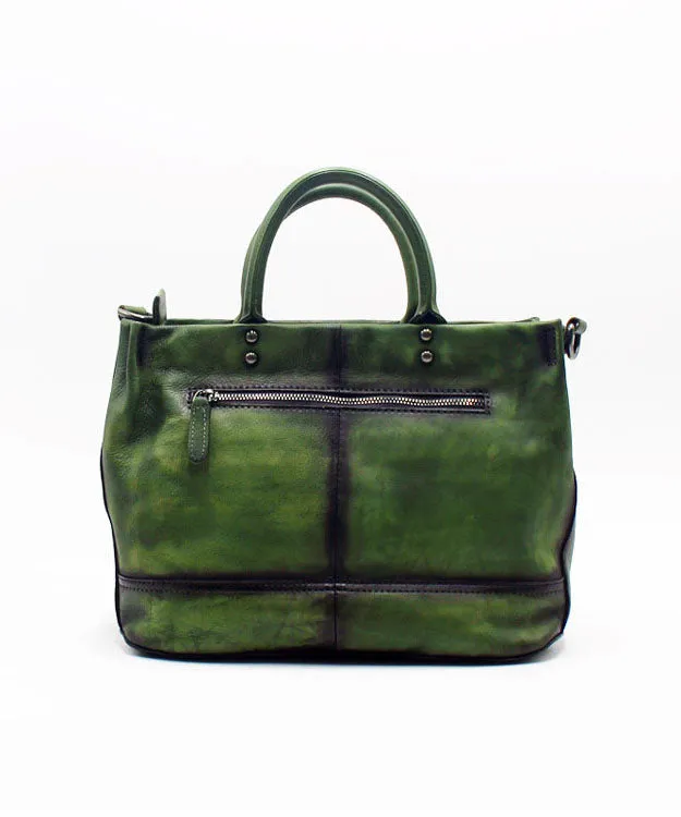 Fashion Green Patchwork Calf Leather Rivet Tote Handbag