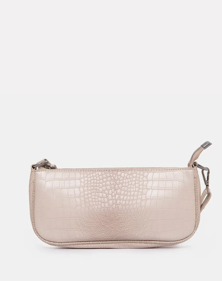 Gigi Shoulder Bag in Croc Beige