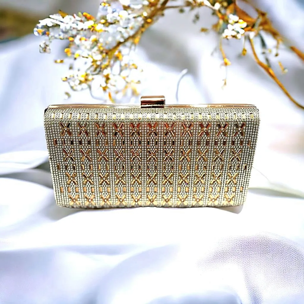 Gold and Silver Crystal Evening Clutch Bag