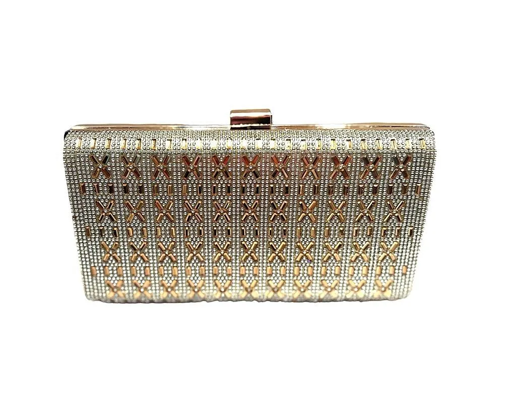 Gold and Silver Crystal Evening Clutch Bag