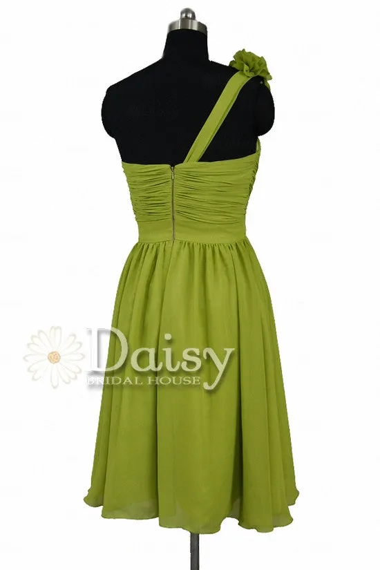 Green One Shoulder Bridesmaid Dress Fresh Green Cocktail Dress Party Gown(BM223)