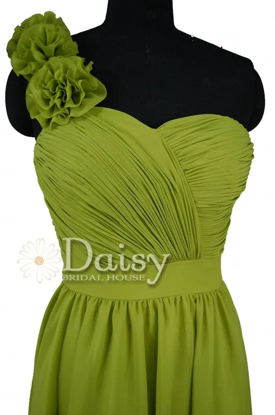 Green One Shoulder Bridesmaid Dress Fresh Green Cocktail Dress Party Gown(BM223)