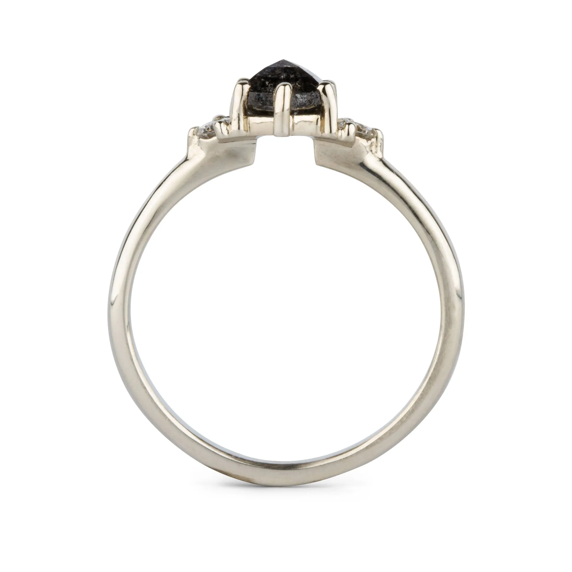 Hexagon Lenox Salt and Pepper Diamond Engagement Ring in White Gold