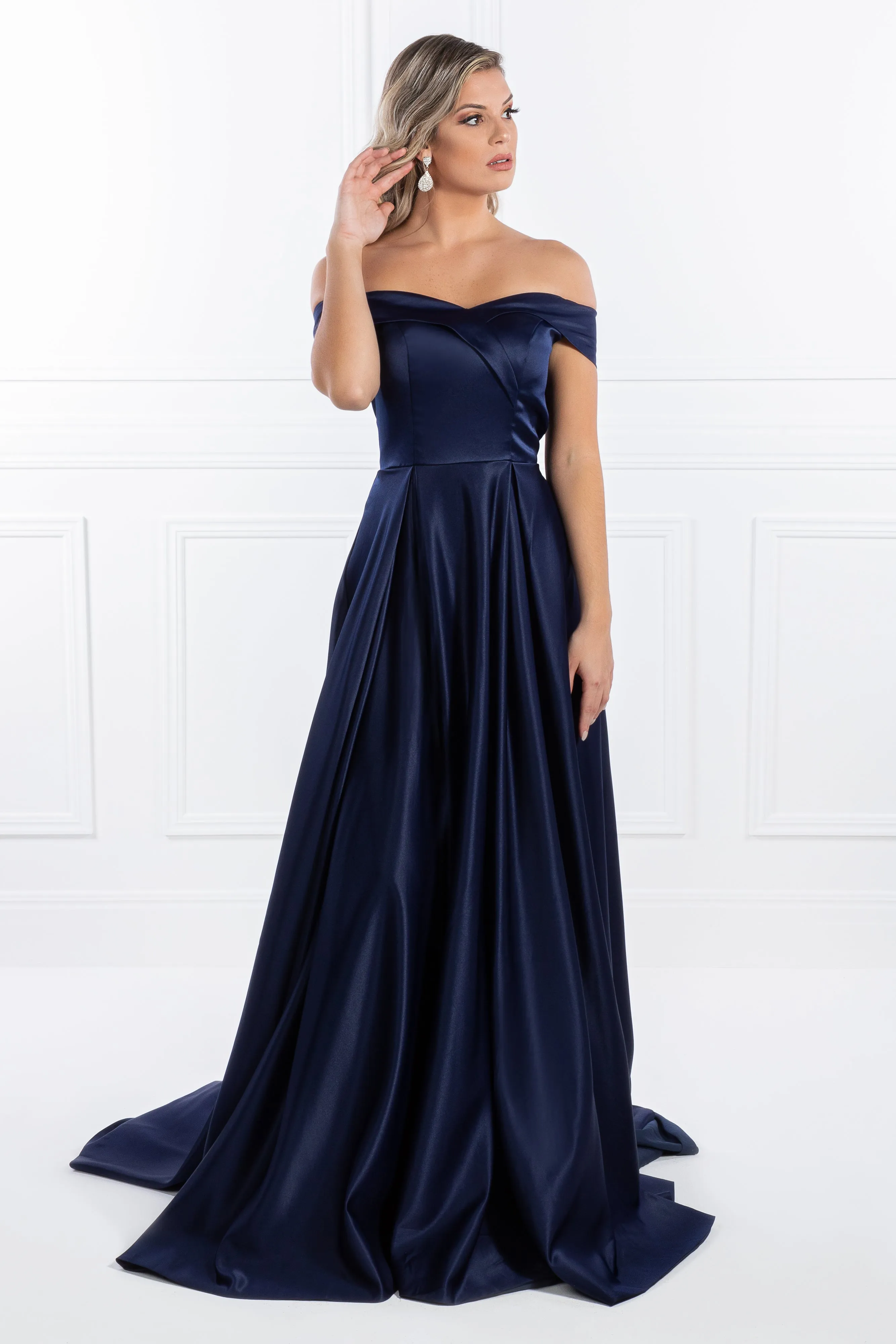 Honey Couture ABIGAIL Off Shoulder Full Skirt Formal Gown