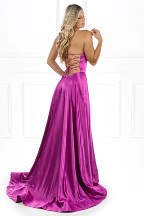 Honey Couture LUCINDA Lace Up Back Satin A Line Formal Dress