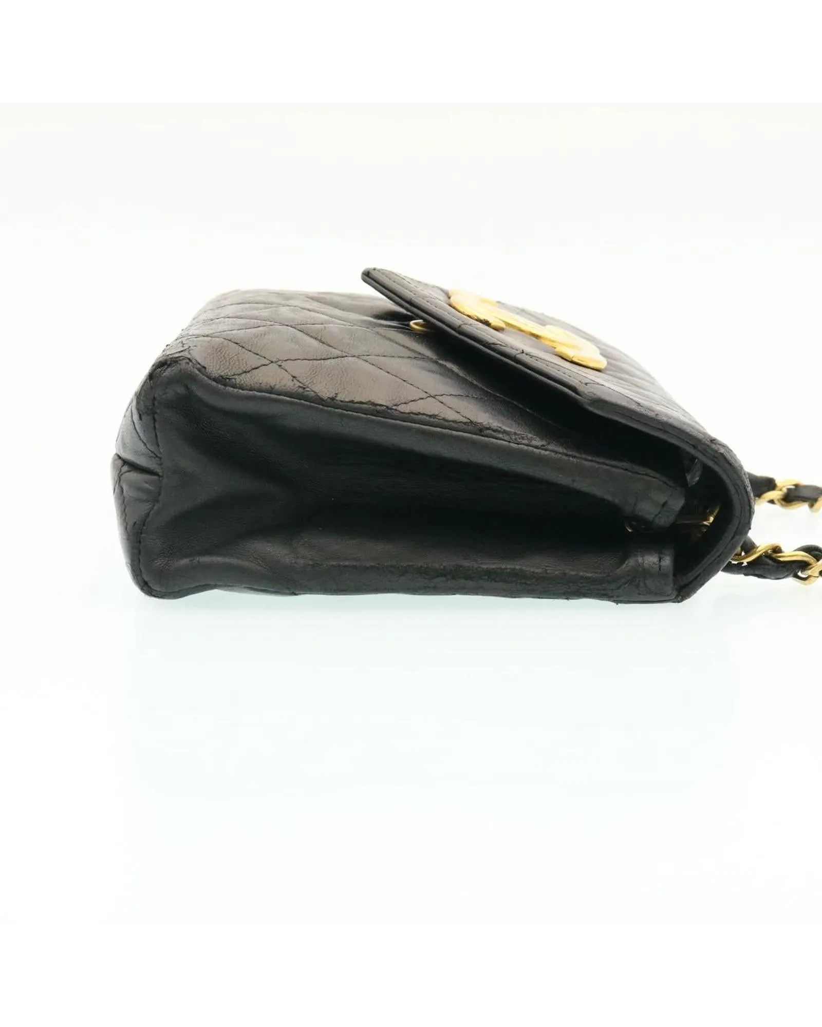 LAMB SKIN Matelasse Chain Shoulder Bag Black CC - Authentic 25810A