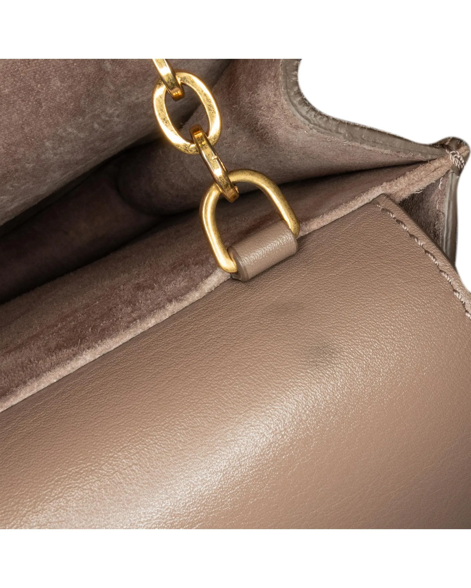 Leather Shoulder Bag with Chain-Link Strap and Flap Closure