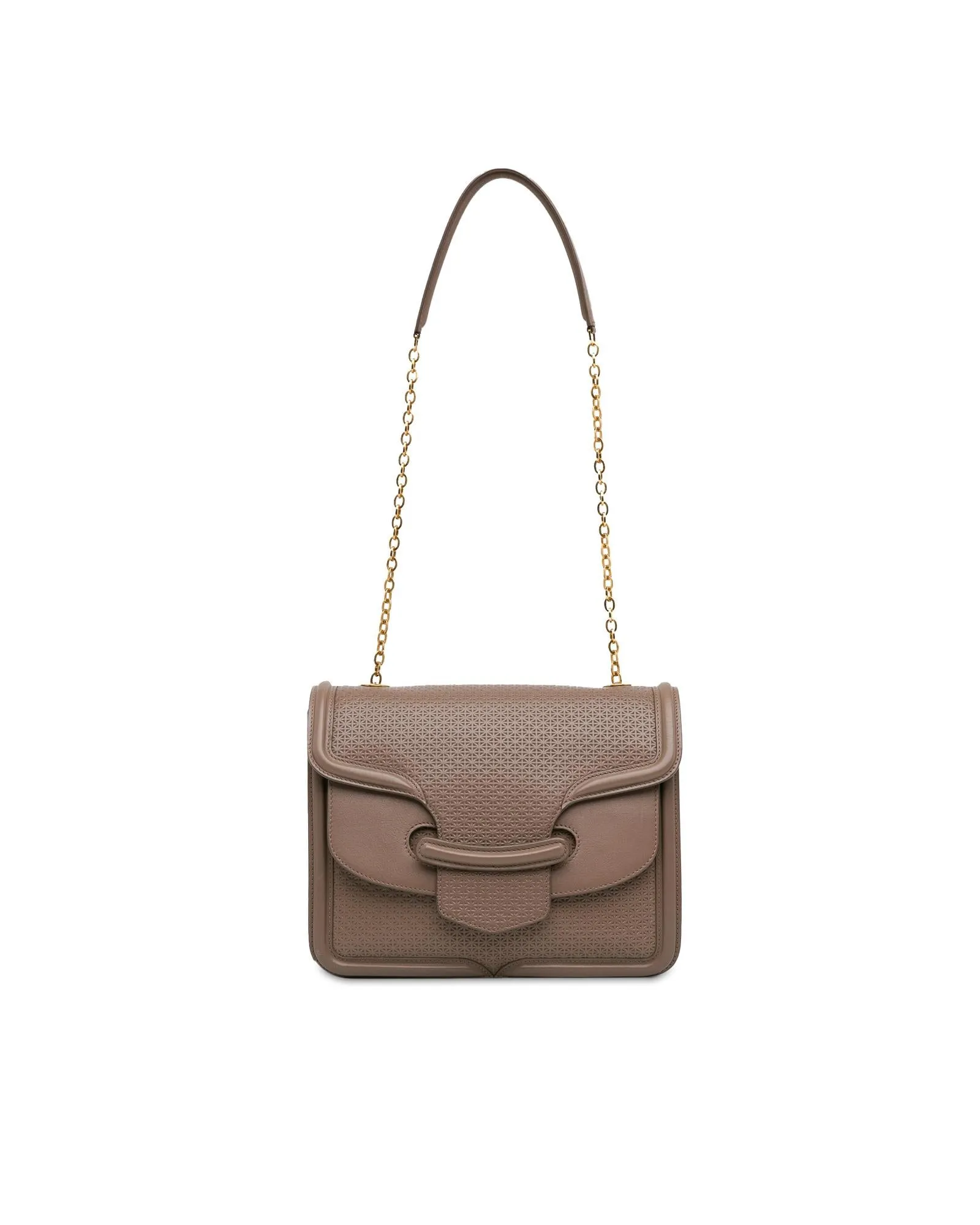 Leather Shoulder Bag with Chain-Link Strap and Flap Closure