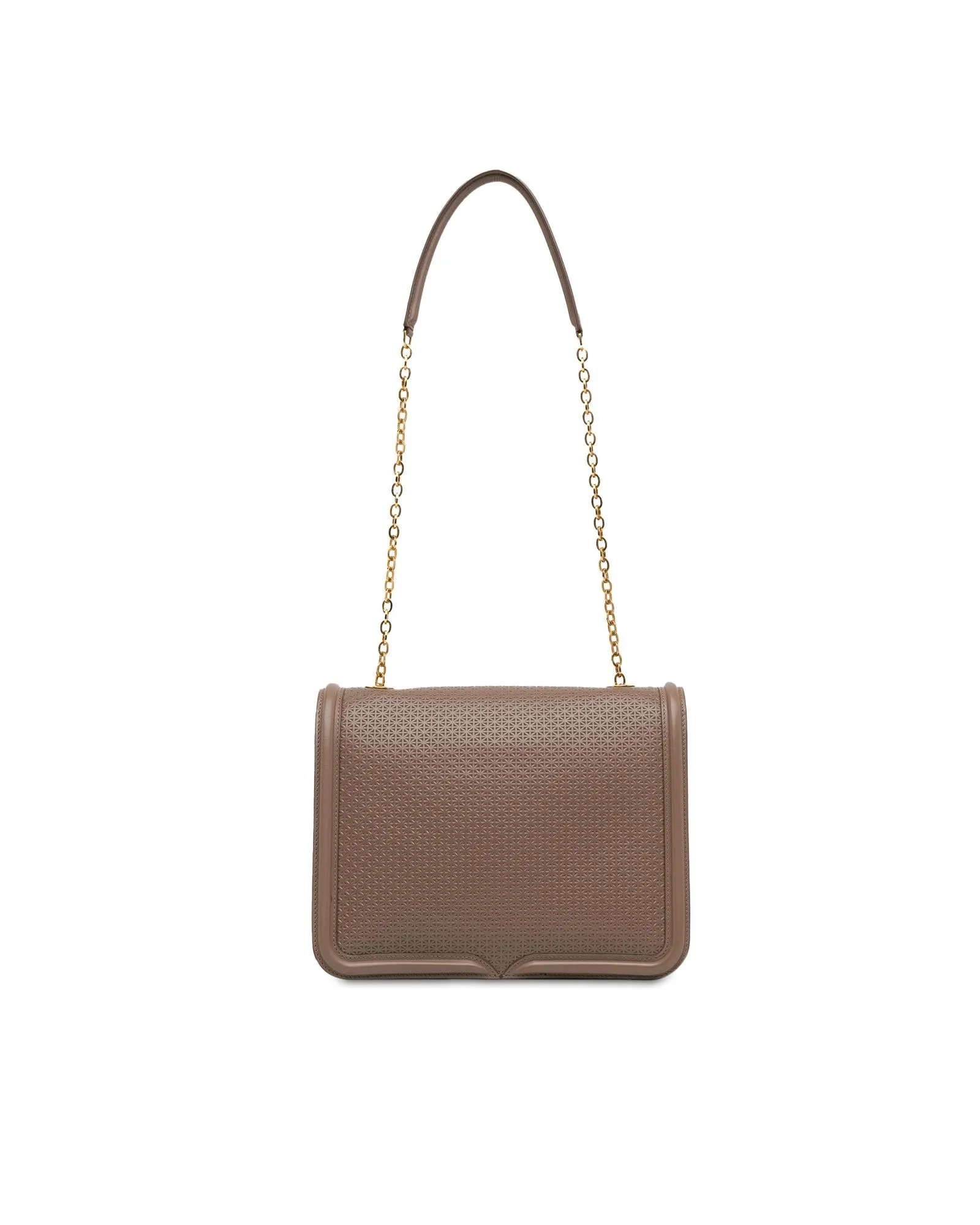 Leather Shoulder Bag with Chain-Link Strap and Flap Closure