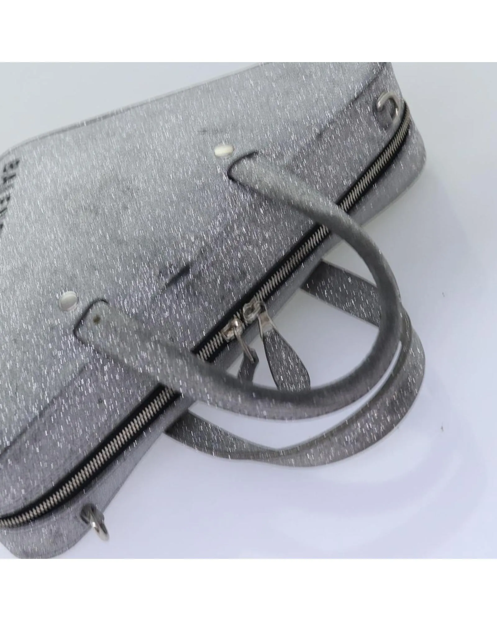 Leather Triangle Duffle Hand Bag with Shoulder Strap - Silver