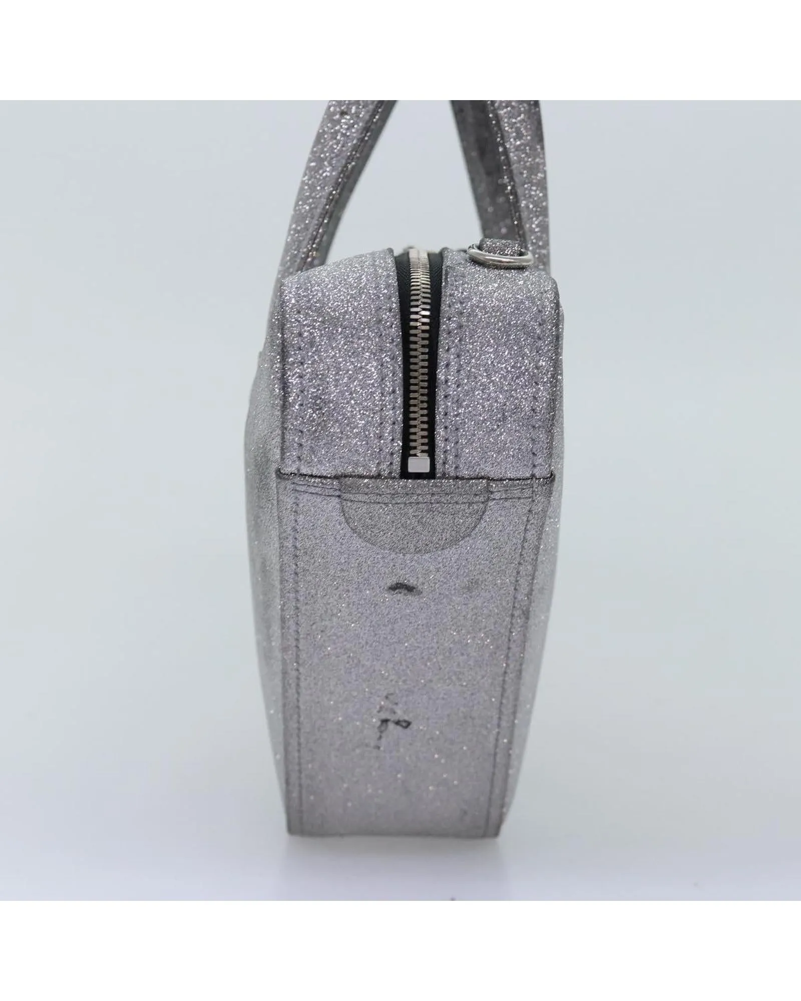 Leather Triangle Duffle Hand Bag with Shoulder Strap - Silver