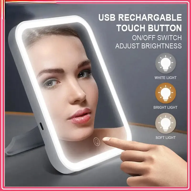 LED Makeup Mirror Touch Screen 3 Light Portable Standing Folding Vanity Mirror