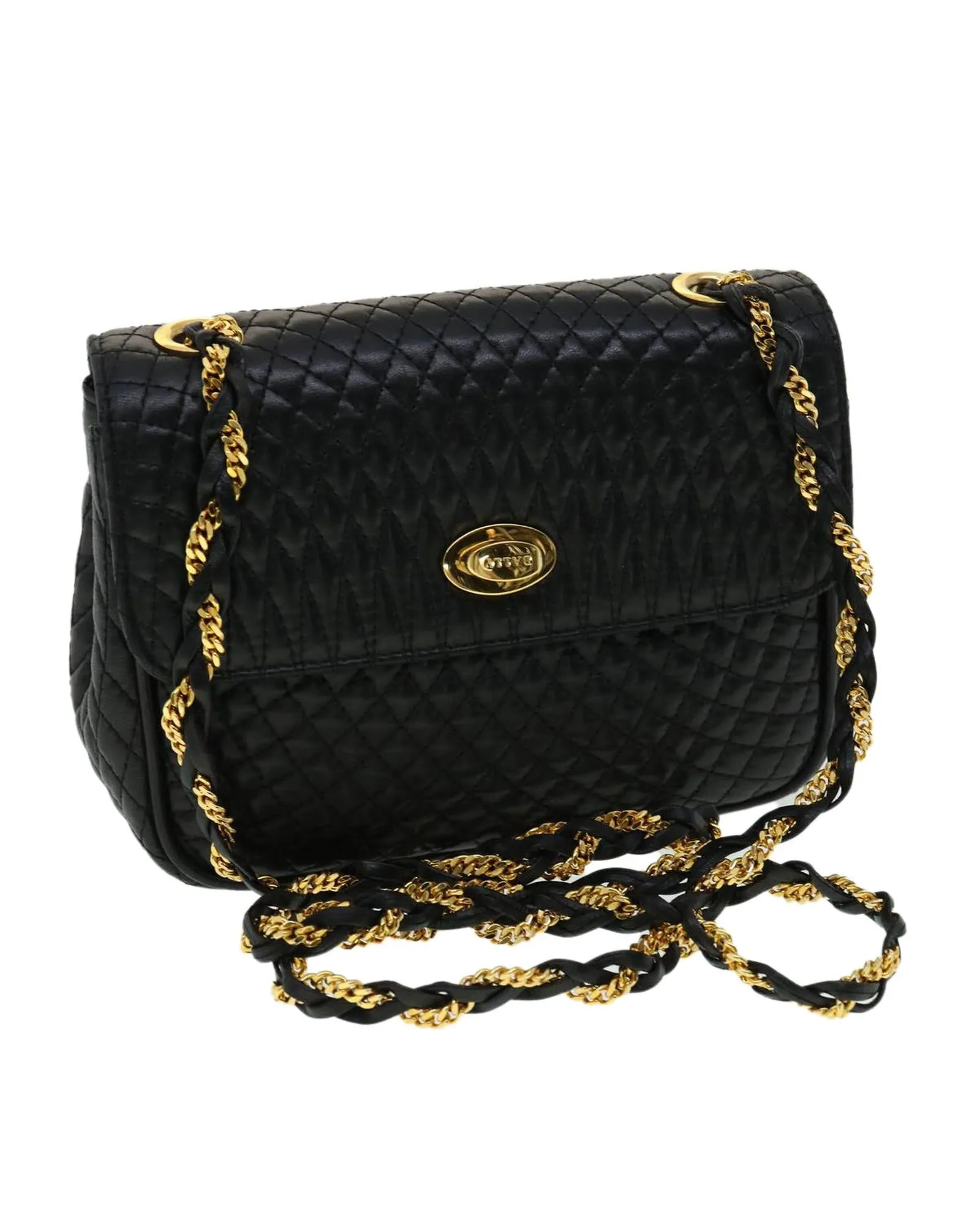 Matelasse Chain Shoulder Bag Leather Black