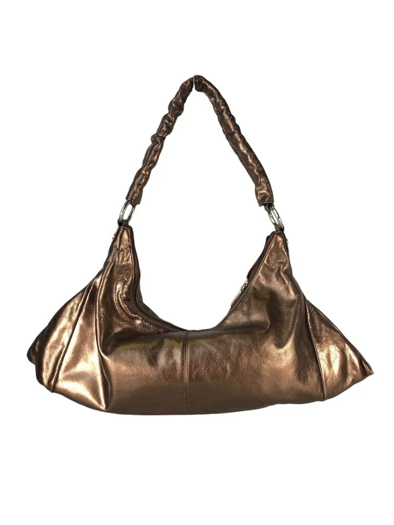 Metallic Zip Top Handbag w/ Front Pockets