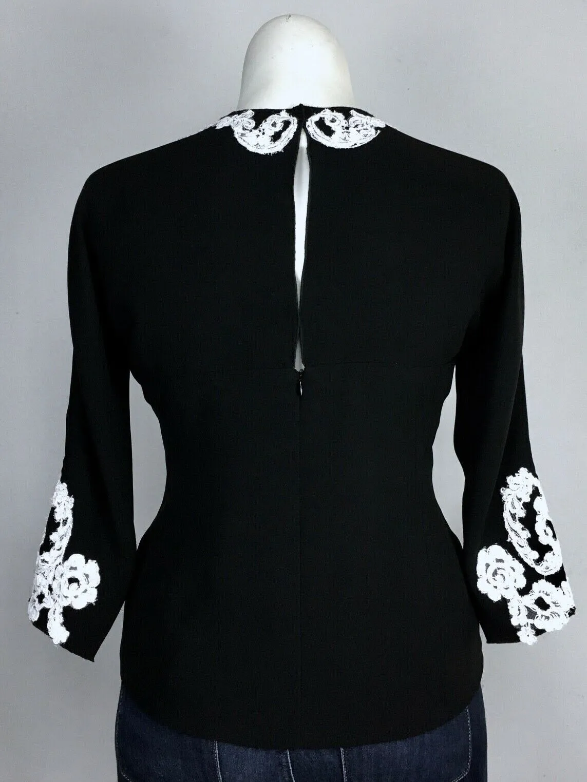 Michael Faircloth Size 14 Black & White Lace Applique Shirt