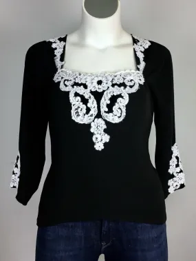 Michael Faircloth Size 14 Black & White Lace Applique Shirt