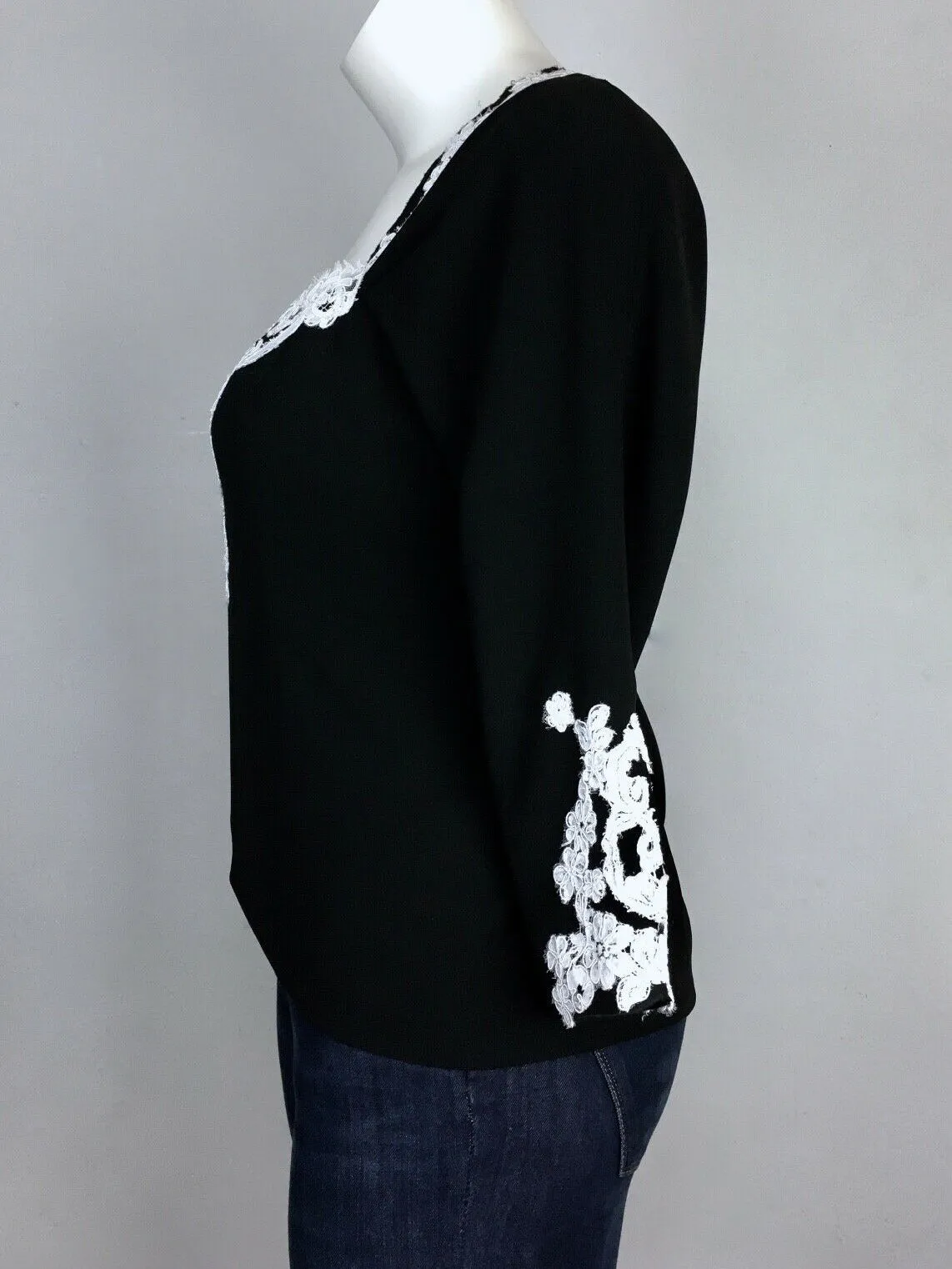 Michael Faircloth Size 14 Black & White Lace Applique Shirt