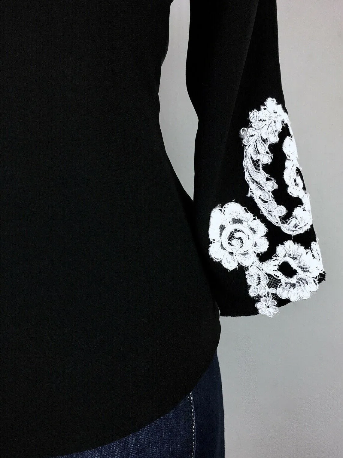 Michael Faircloth Size 14 Black & White Lace Applique Shirt