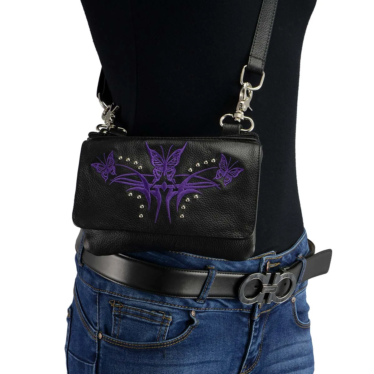 Milwaukee Leather MP8851 Women's Black and Purple Leather Multi Pocket