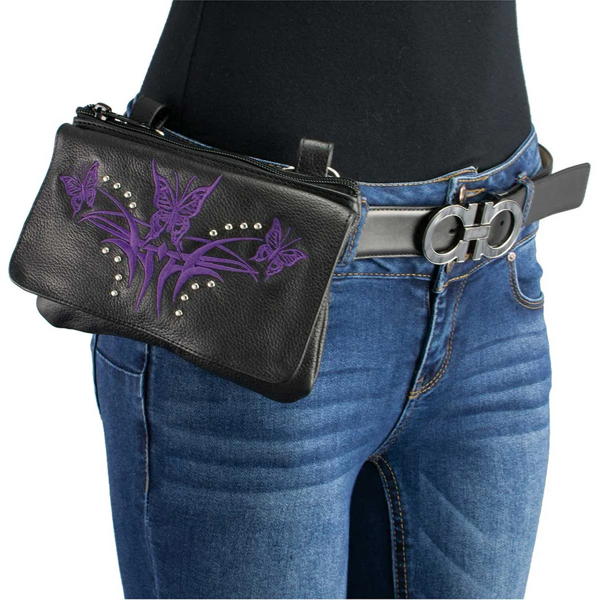 Milwaukee Leather MP8851 Women's Black and Purple Leather Multi Pocket