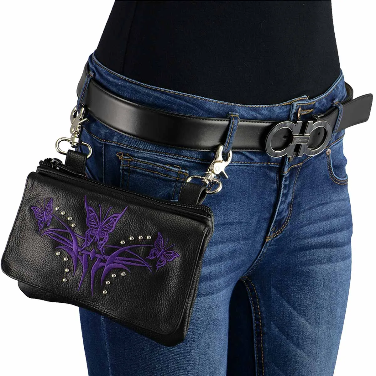 Milwaukee Leather MP8851 Women's Black and Purple Leather Multi Pocket