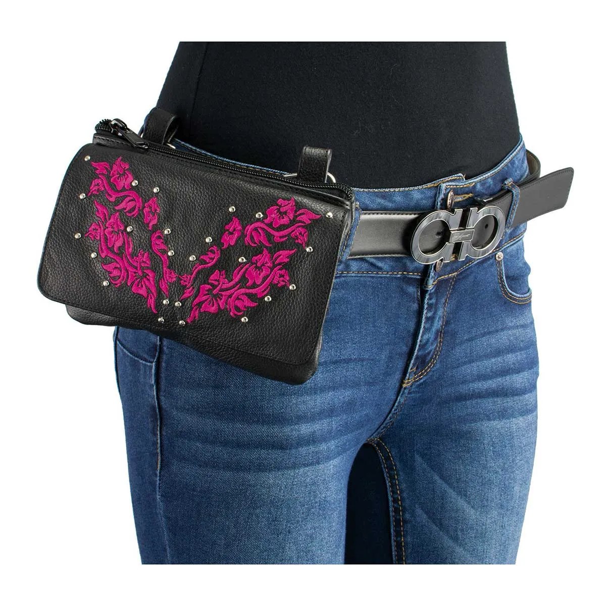 Milwaukee Leather MP8853 Women's 'Flower' Black and Pink Leather Multi