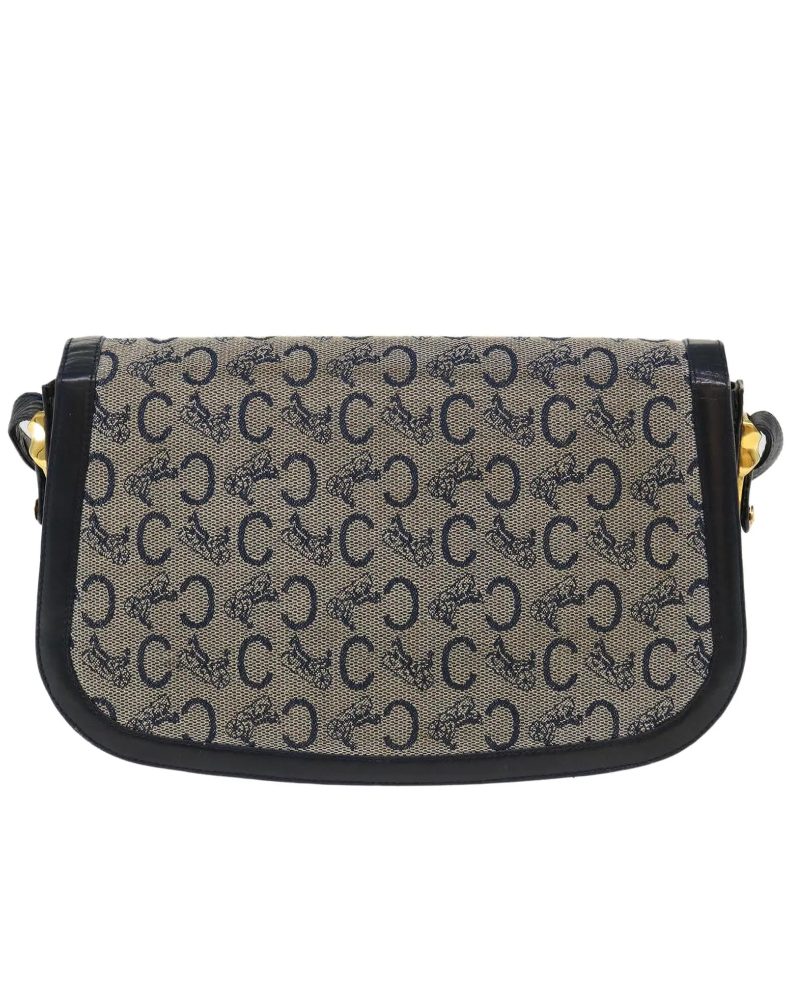 Navy Canvas Horse Carriage Shoulder Bag with Celine Logo