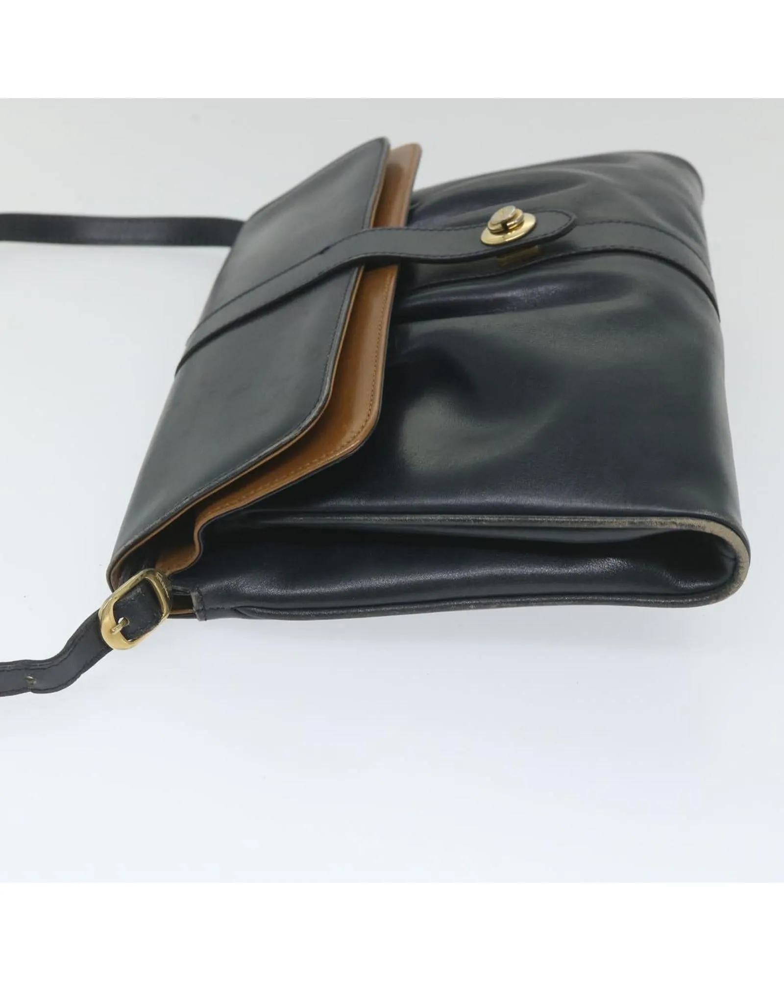 Navy Leather Shoulder Bag with Chain Strap