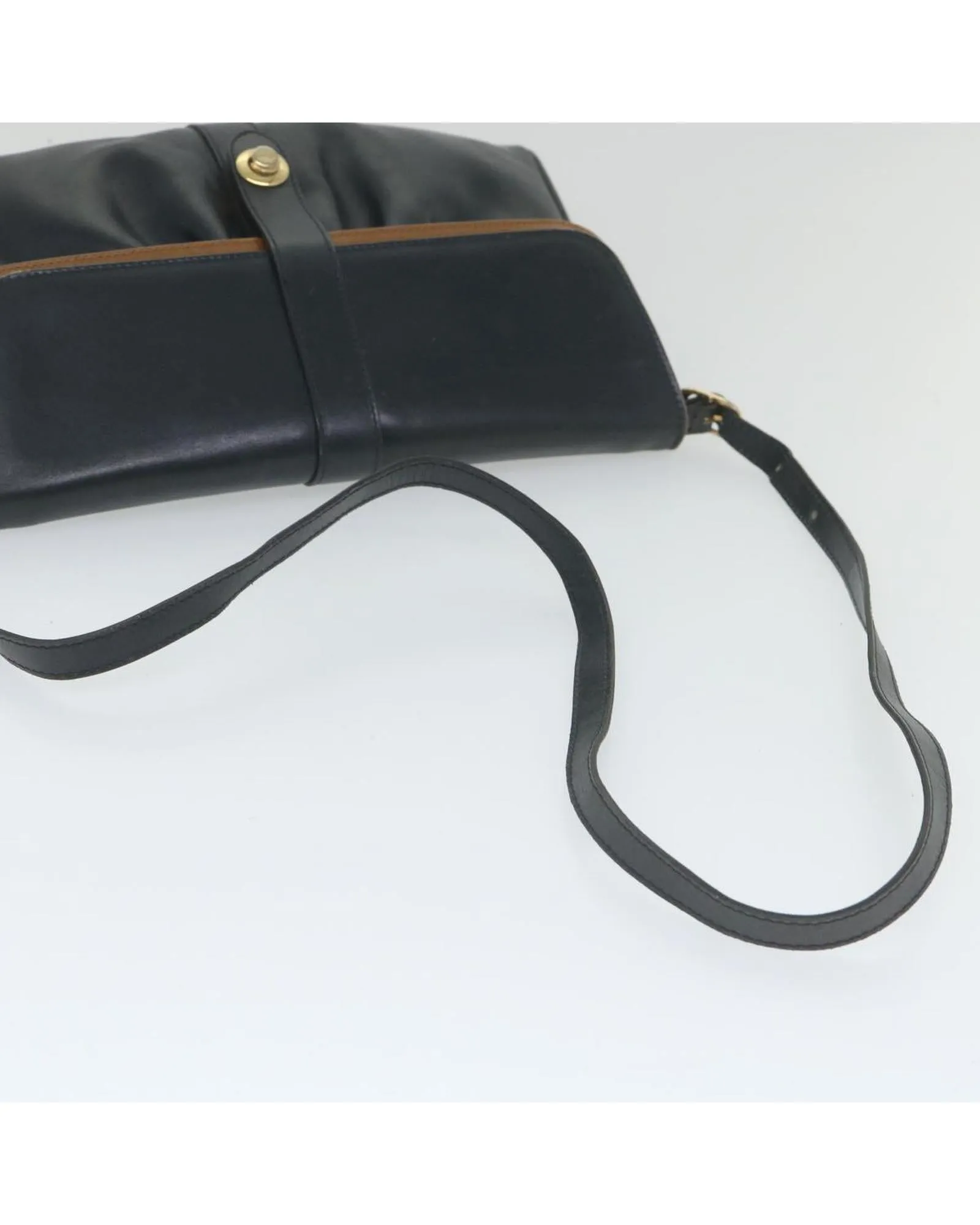 Navy Leather Shoulder Bag with Chain Strap