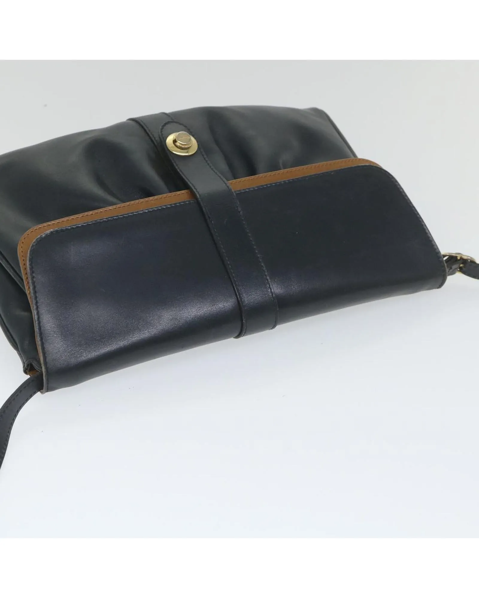 Navy Leather Shoulder Bag with Chain Strap