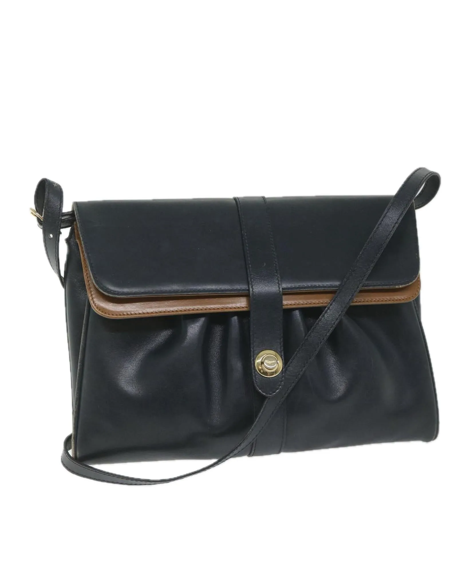 Navy Leather Shoulder Bag with Chain Strap