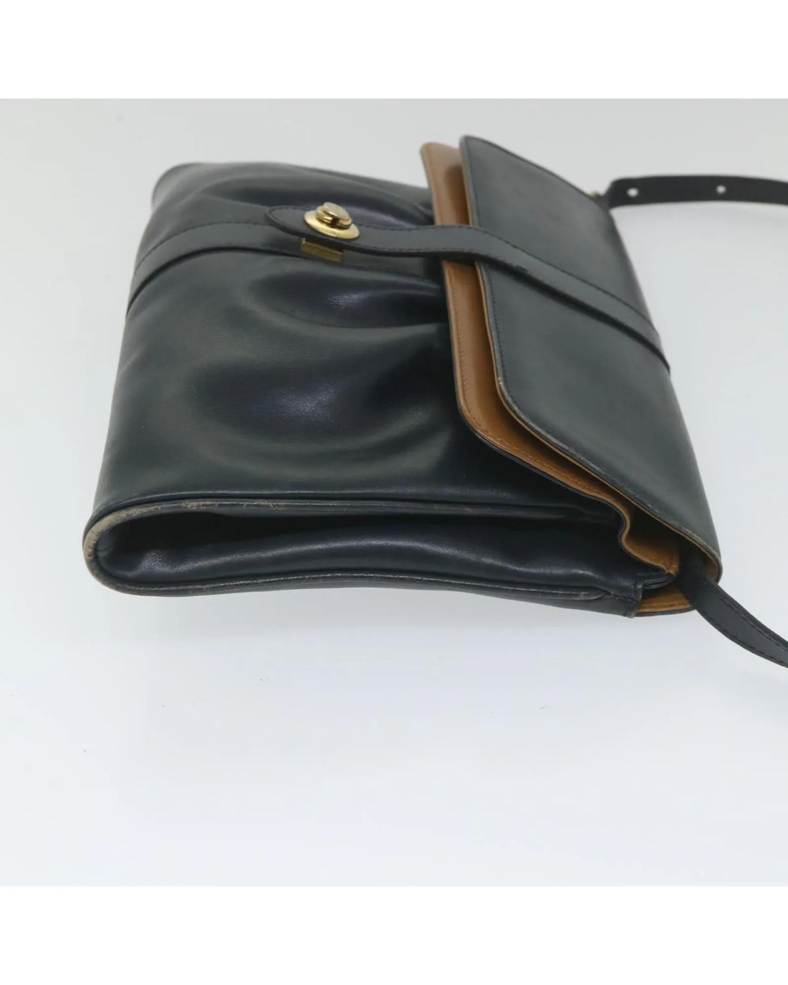 Navy Leather Shoulder Bag with Chain Strap