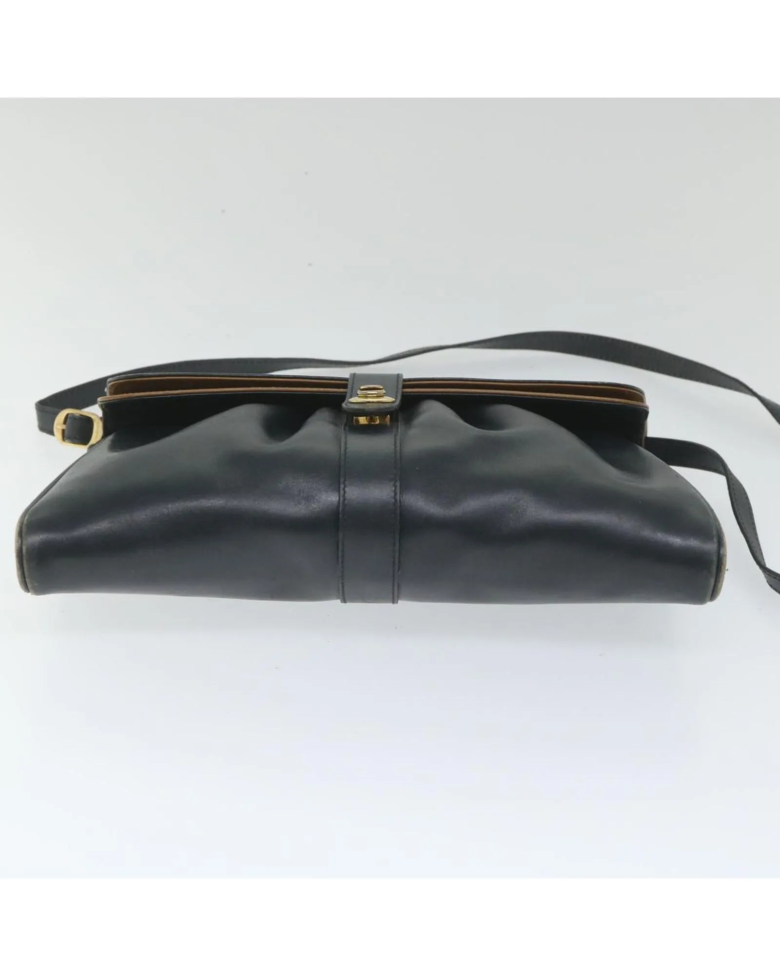 Navy Leather Shoulder Bag with Chain Strap