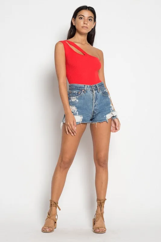 ONE SHOULDER CUTOUT BODYSUIT