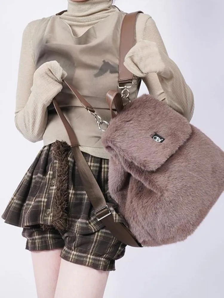 One-shoulder furry backpack【s0000003663】