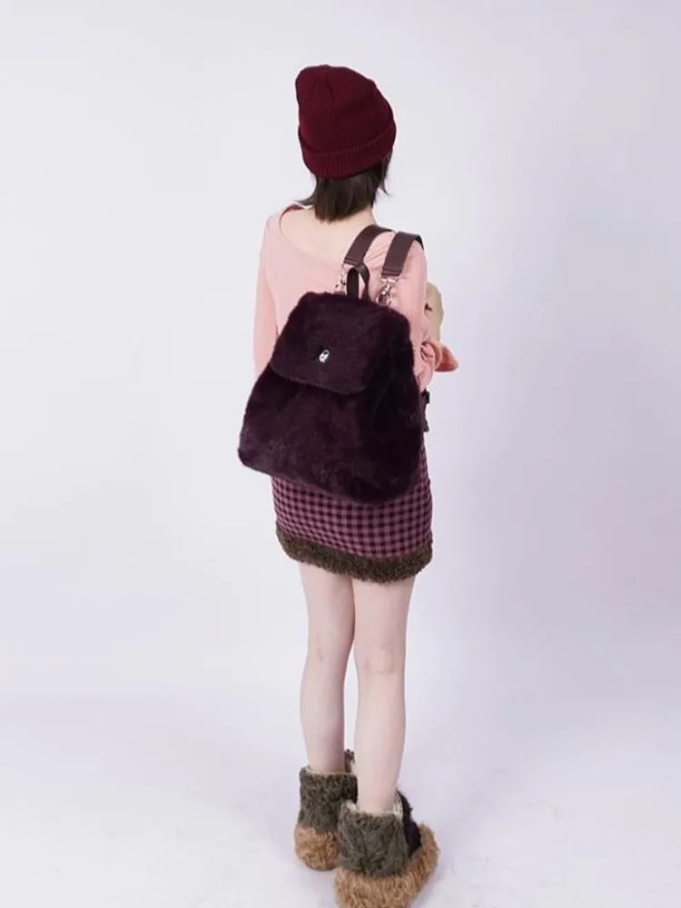 One-shoulder furry backpack【s0000003663】