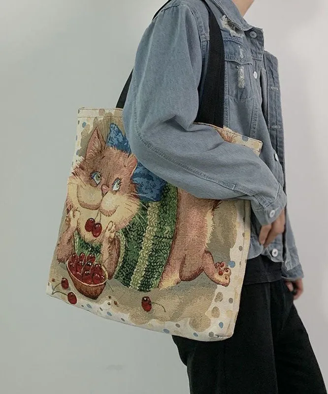 Organic Love Cats Print Patchwork Canvas Oversize Tote Handbag