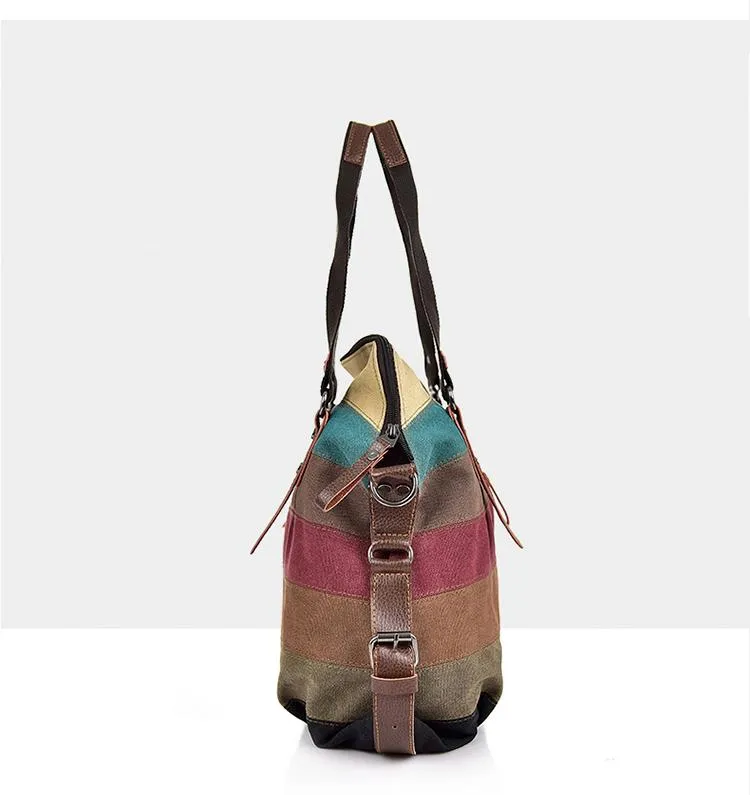 Patchwork Stripes Canvas Handbag