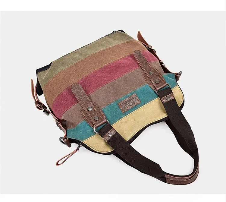 Patchwork Stripes Canvas Handbag